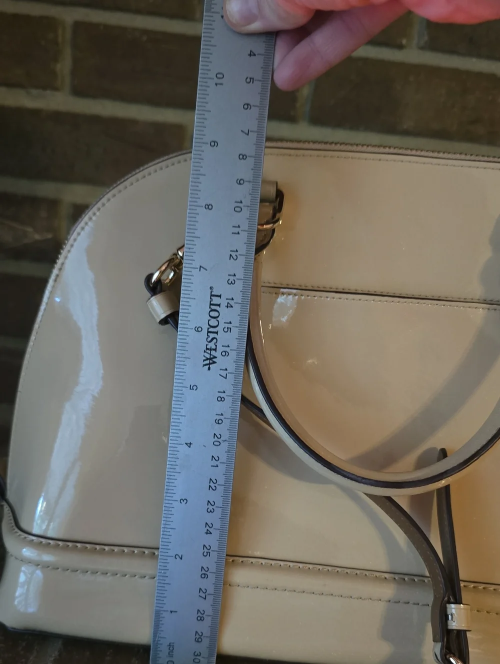 Coach Crossgrain Leather Dome Sierra Satchel - Beige Patent Leather